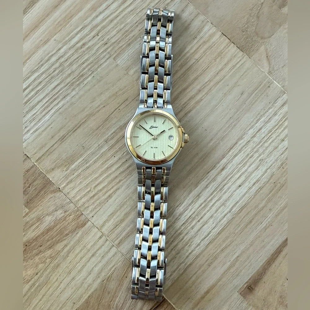 Belair Rare Luxury Ladies Watch Two-Tone Bracelet Case Gold Dial Date New Batt